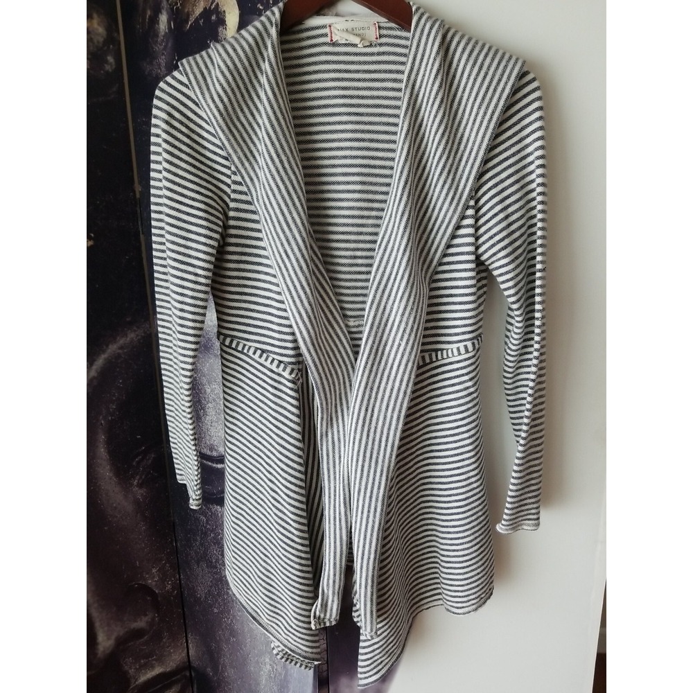 MAX STUDIO WEEKEND Women's Blue White Striped Hoodie Cardigan Sweater‎ Size S